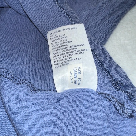 American Eagle Santa Monica Blue Graphic Tee M Floral Cropped Oversized Casual - Picture 8 of 8